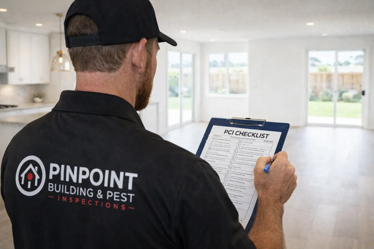 Inspector completing a practical completion checklist